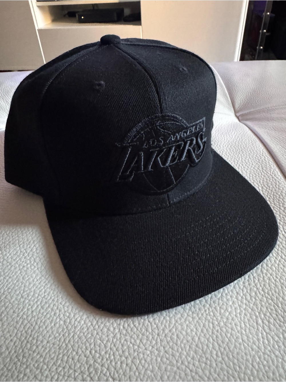 Mitchell & Ness Black and White Snapback Hat W Purple Brim